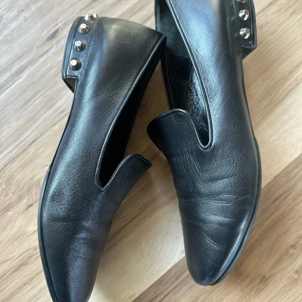 Balenciaga Black Leather Studded Loafer Mule Flats 39